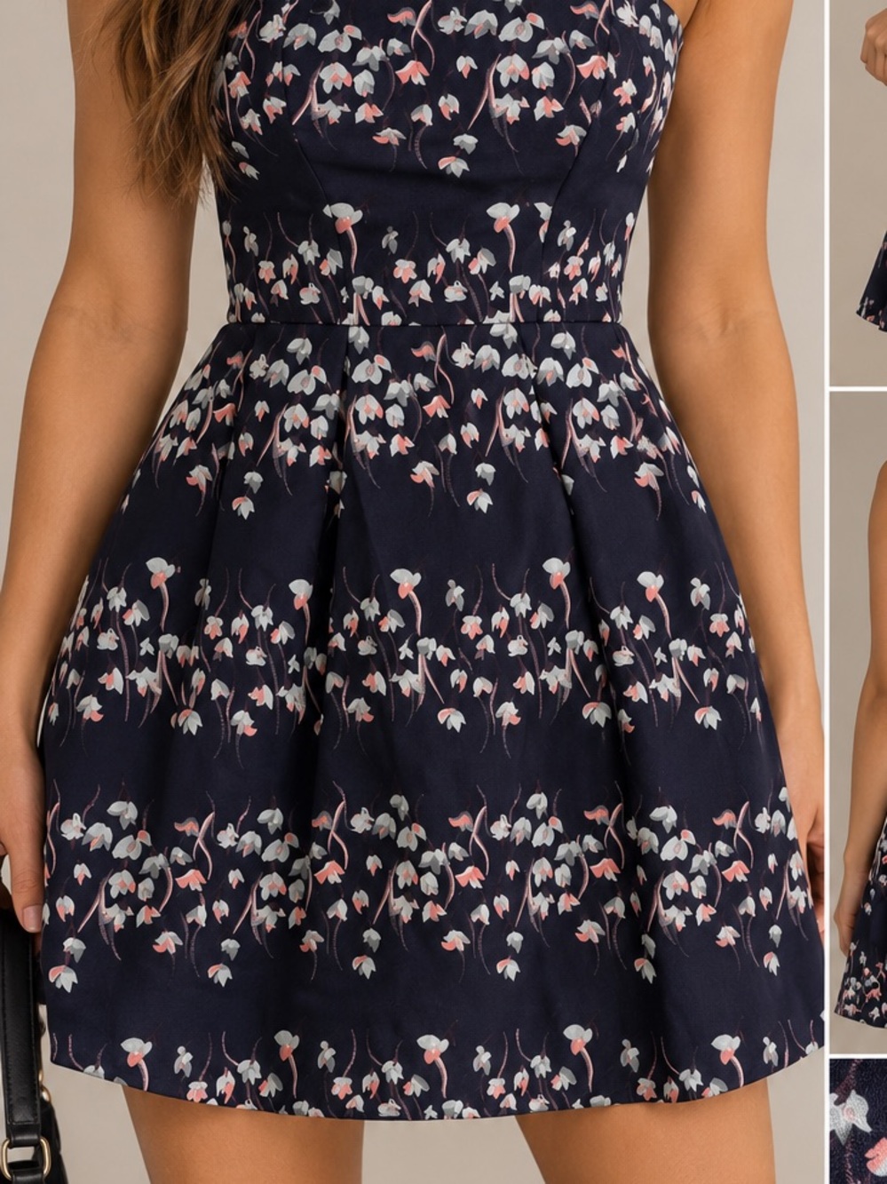 Vera Wang Lavender Label Strapless Navy Floral Dress Size 4